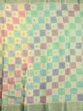 Georgette fancy saree multi color allover checks, motifs & zari border with short pallu and contrast blouse