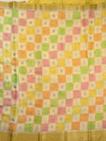 Georgette fancy saree multi color allover checks, motifs & zari border with short pallu and contrast blouse