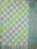 Georgette fancy saree multi color allover checks, motifs & zari border with short pallu and contrast blouse