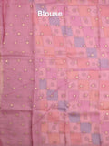 Georgette fancy saree multi color allover checks, motifs & zari border with short pallu and contrast blouse