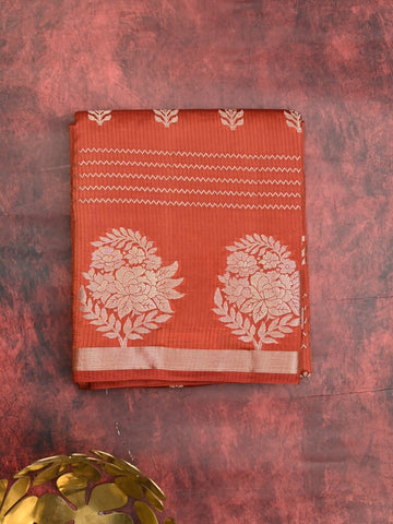Dupion fancy saree red color allover weaves & zari border with zari pallu and contrast blouse