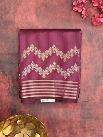 Dupion fancy saree wine color allover weaves & zari border with zari pallu and contrast blouse