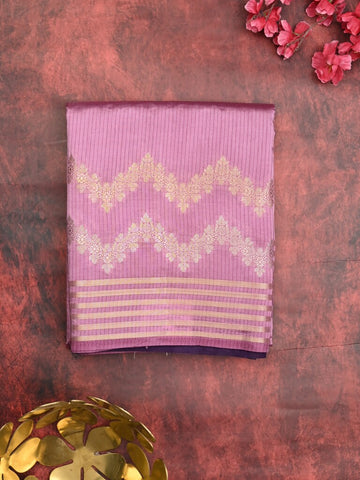 Dupion fancy saree light purple allover weaves & zari border with zari pallu and contrast blouse
