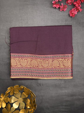 Chanderi fancy saree dark wine color allover plain & zari border with zari pallu and tissue blouse