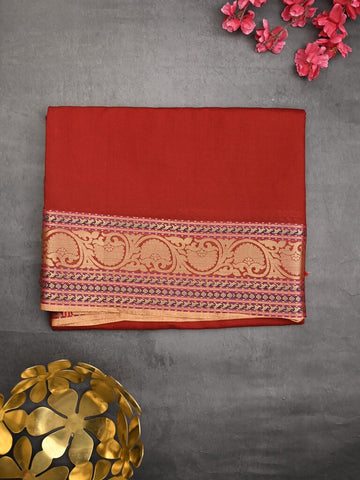 Chanderi fancy saree red color allover plain & zari border with zari pallu and tissue blouse