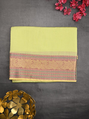 Chanderi fancy saree light pista green color allover plain & zari border with zari pallu and tissue blouse