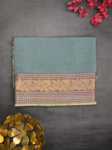 Chanderi fancy saree light blue color allover plain & zari border with zari pallu and tissue blouse