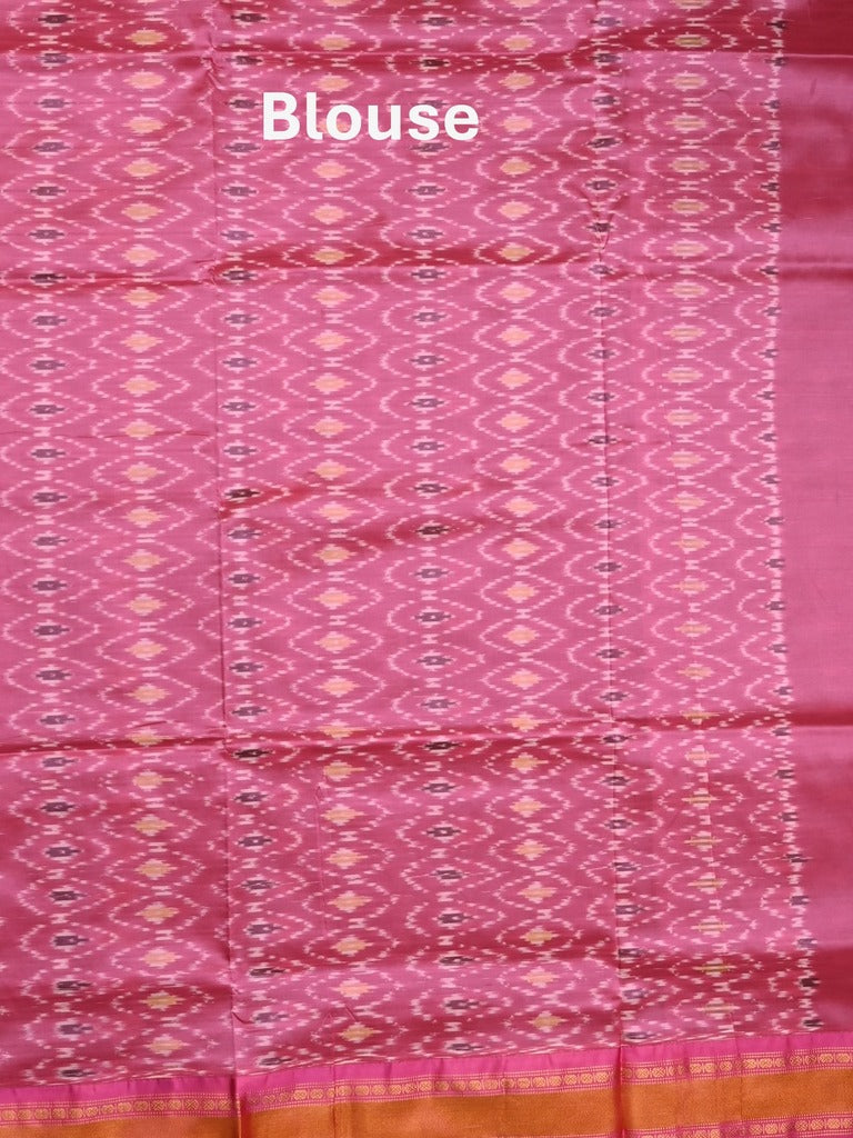 Ikkat pattu saree dark grey color allover weaves & zari border with contrast pallu and contrast blouse