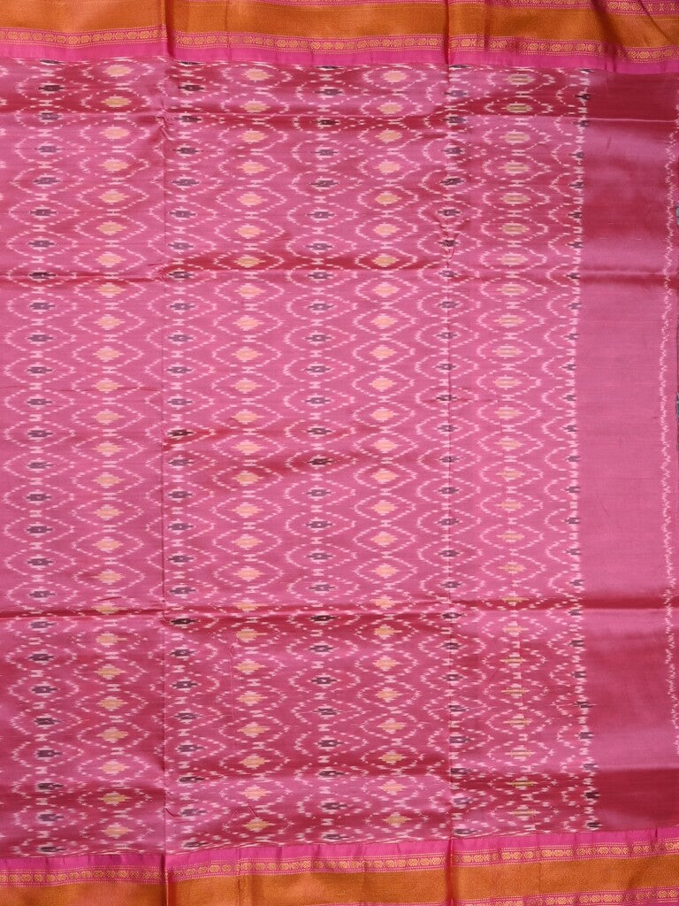 Ikkat pattu saree dark grey color allover weaves & zari border with contrast pallu and contrast blouse