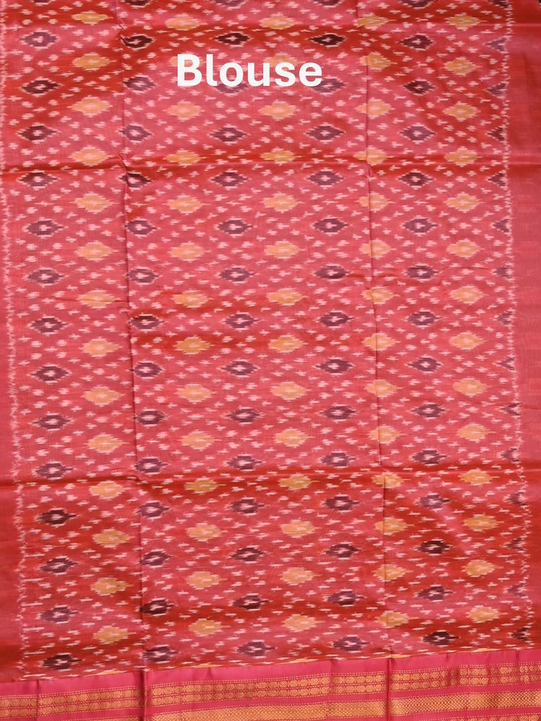 Ikkat pattu saree leaf green color allover weaves & zari border with contrast pallu and contrast blouse