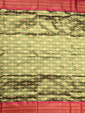 Ikkat pattu saree leaf green color allover weaves & zari border with contrast pallu and contrast blouse