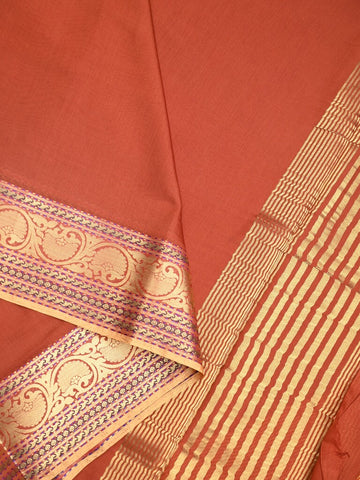 Chanderi fancy saree orange color allover plain & zari border with zari pallu and tissue blouse
