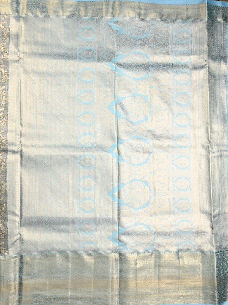 Kanchi tissue pattu saree grey color allover zari weaves & kanchi border with rich pallu and contrast tissue blouse