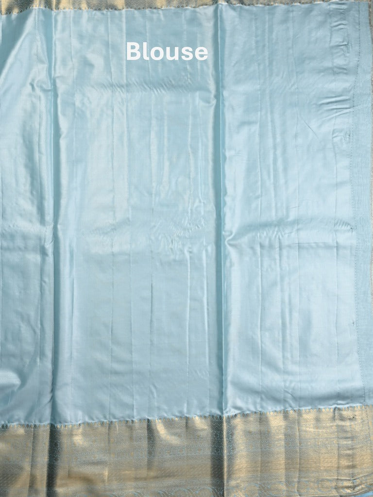 Kanchi tissue pattu saree grey color allover zari weaves & kanchi border with rich pallu and contrast tissue blouse