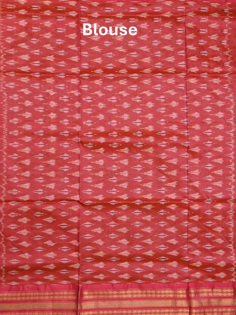 Ikkat pattu saree grey color allover weaves & zari border with contrast pallu and contrast blouse