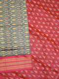 Ikkat pattu saree grey color allover weaves & zari border with contrast pallu and contrast blouse