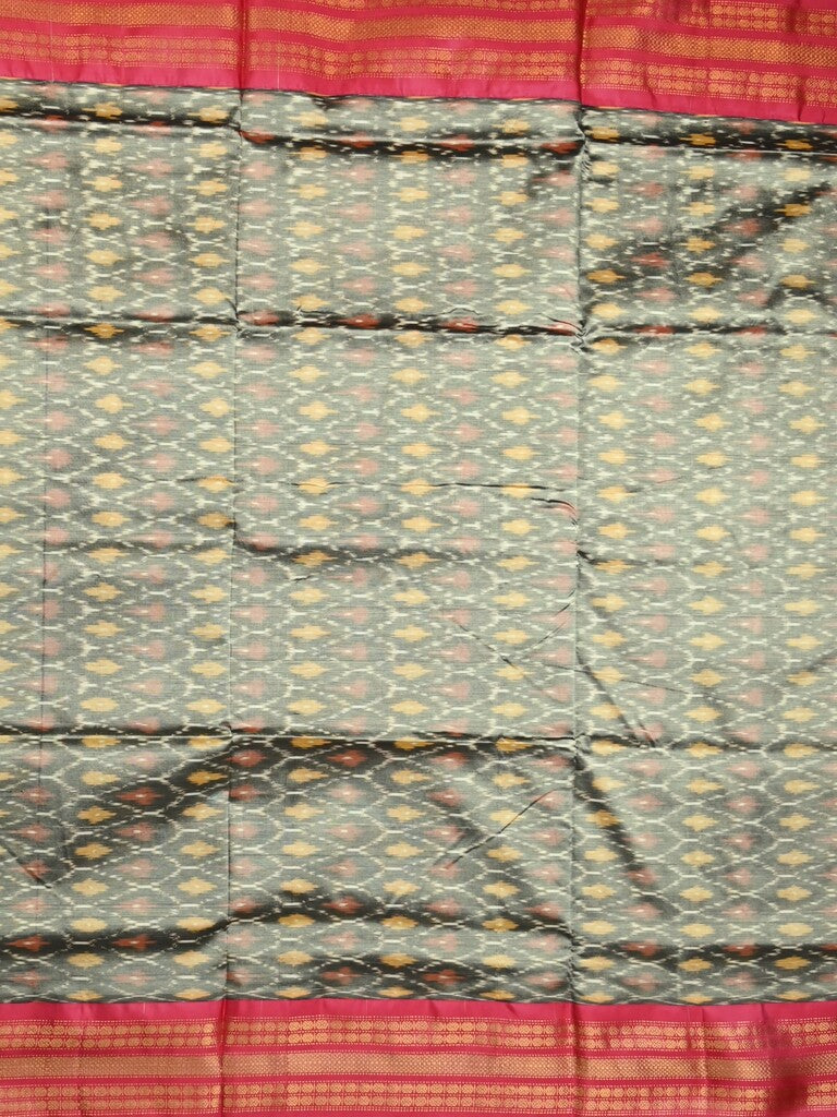 Ikkat pattu saree grey color allover weaves & zari border with contrast pallu and contrast blouse
