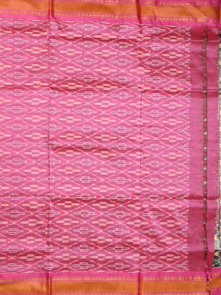 Ikkat pattu saree grey color allover weaves & zari border with contrast pallu and contrast blouse