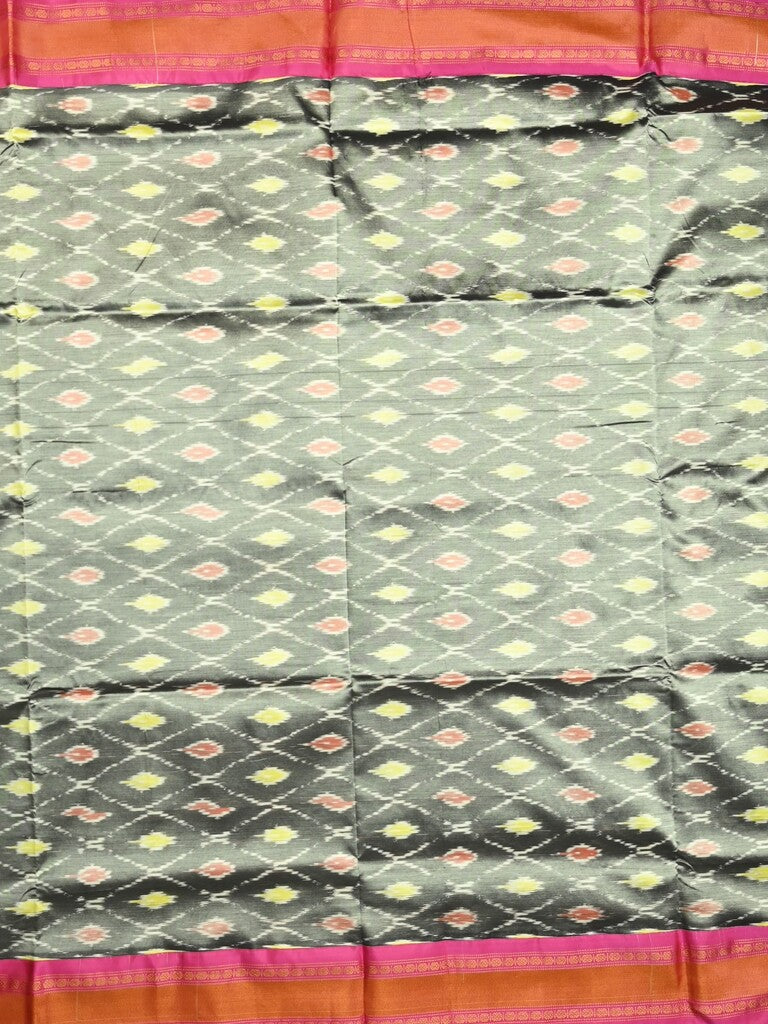 Ikkat pattu saree grey color allover weaves & zari border with contrast pallu and contrast blouse
