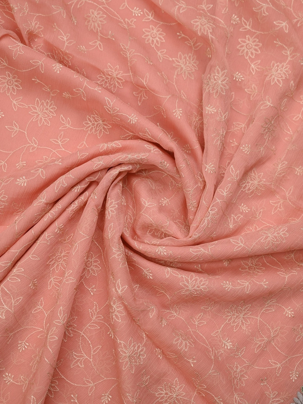 Chiffon fancy saree light pink color allover embroidery & embroidery border with running pallu and plain blouse