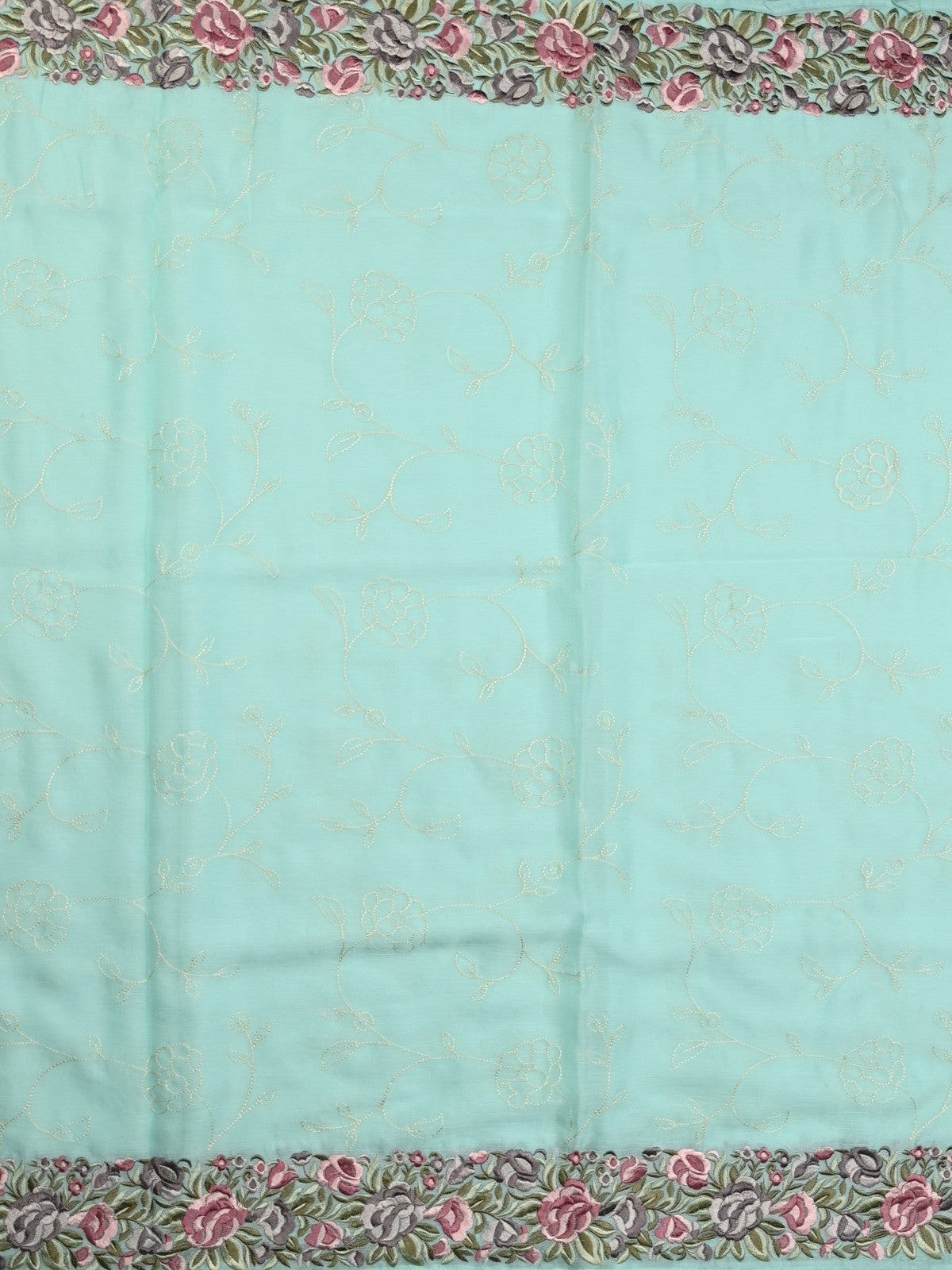 Chiffon fancy saree sky blue color allover embroidery & embroidery border with running pallu and plain blouse