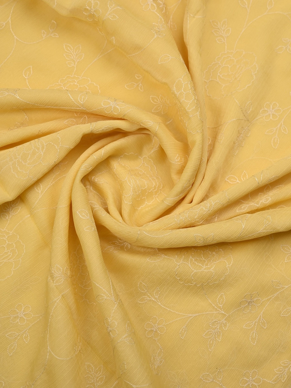 Chiffon fancy saree yellow color allover embroidery & embroidery border with running pallu and plain blouse
