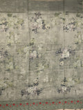 Organza fancy saree light grey color allover prints & embroidery border with running pallu and printed blouse