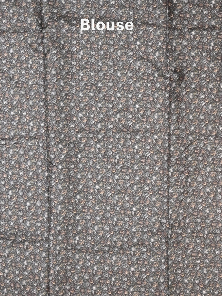 Organza fancy saree black and grey color allover prints & embroidery border with running pallu and printed blouse