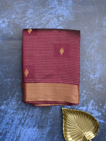 Dupion fancy saree maroon color allover zari motifs & zari border with zari pallu and plain blouse