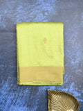 Dupion fancy saree lime green color allover zari motifs & zari border with zari pallu and plain blouse