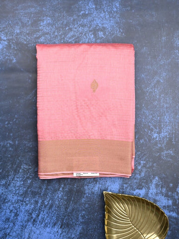 Dupion fancy saree baby pink color allover zari motifs & zari border with zari pallu and plain blouse
