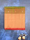 Uppada pattu saree olive green color allover zari motifs & long kaddi border with contrast pallu and contrast blouse