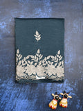 Organza crush fancy saree dark blue color allover embroidery & embroidery border with running pallu and plain blouse