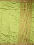 Dupion fancy saree lime green color allover zari motifs & zari border with zari pallu and plain blouse