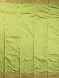 Dupion fancy saree lime green color allover zari motifs & zari border with zari pallu and plain blouse
