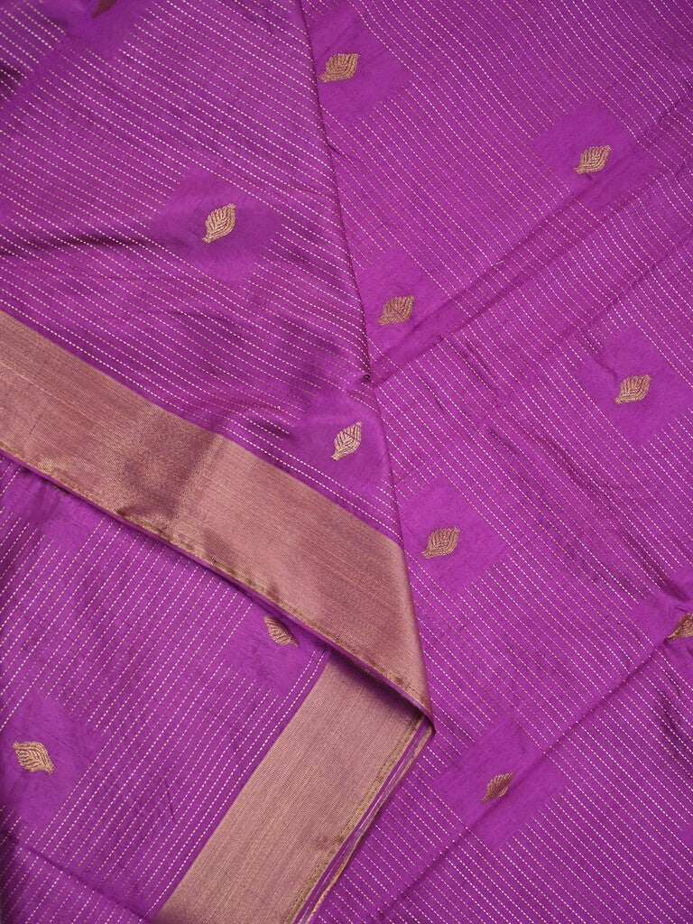 Dupion fancy saree violet color allover zari motifs & zari border with zari pallu and plain blouse