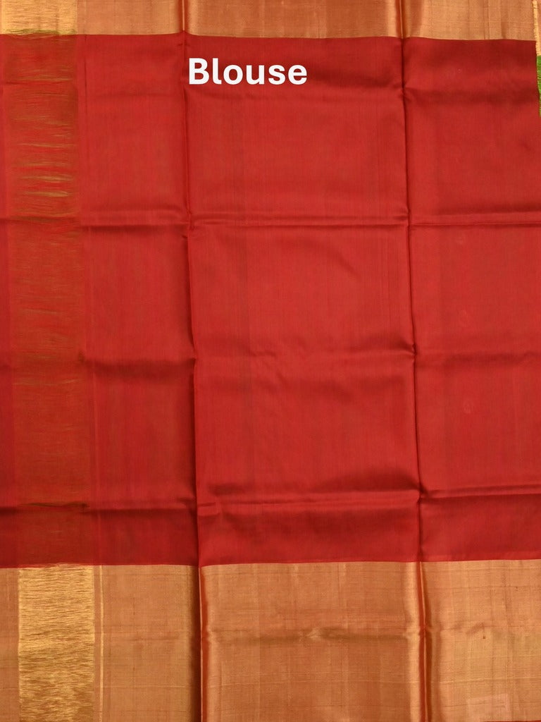 Uppada pattu saree olive green color allover zari motifs & long kaddi border with contrast pallu and contrast blouse