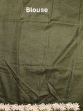 Organza crush fancy saree olive green color allover embroidery & embroidery border with running pallu and plain blouse