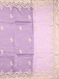 Organza crush fancy saree lavender color allover embroidery & embroidery border with running pallu and plain blouse