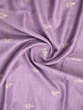 Organza crush fancy saree lavender color allover embroidery & embroidery border with running pallu and plain blouse