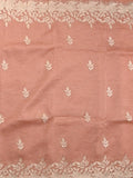 Organza crush fancy saree peach color allover embroidery & embroidery border with running pallu and plain blouse