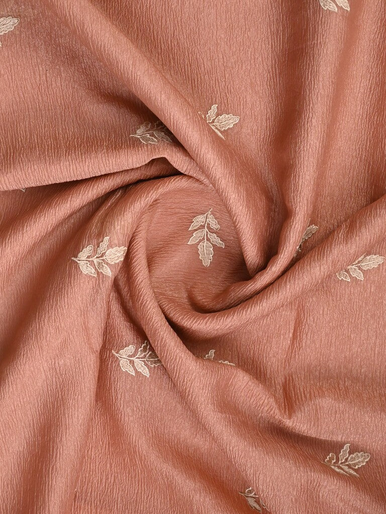 Organza crush fancy saree peach color allover embroidery & embroidery border with running pallu and plain blouse