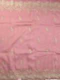 Organza crush fancy saree baby pink color allover embroidery & embroidery border with running pallu and plain blouse