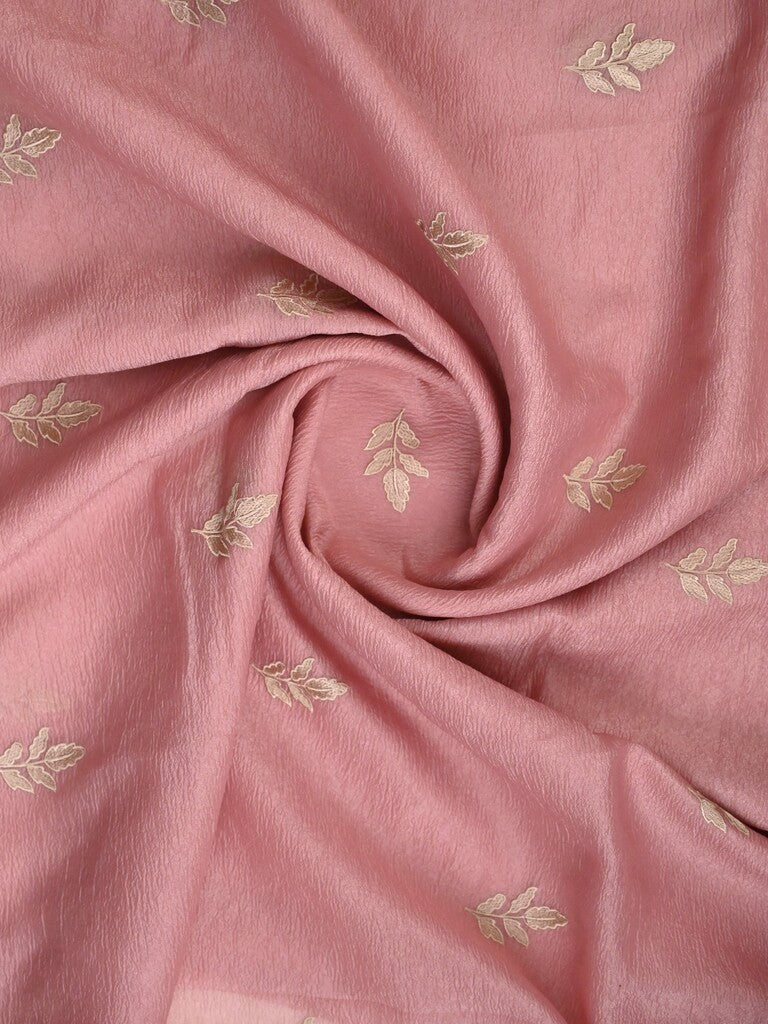 Organza crush fancy saree baby pink color allover embroidery & embroidery border with running pallu and plain blouse
