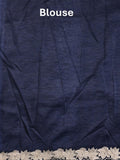 Organza crush fancy saree navy blue color allover embroidery & embroidery border with running pallu and plain blouse