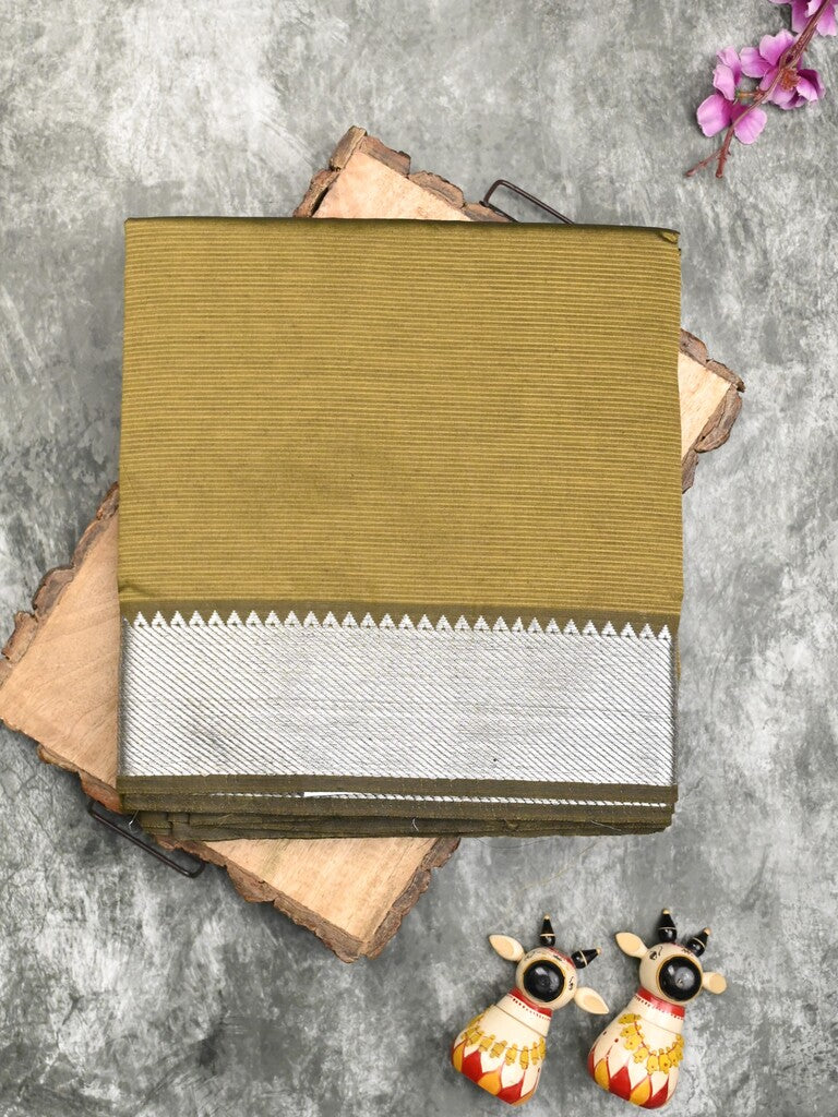 Mangalagiri fancy saree snuff color allover plain & small kaddi border with zari pallu and running blouse