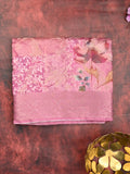 Chanderi fancy saree light pink color allover prints & zari border with rich pallu and printed blouse