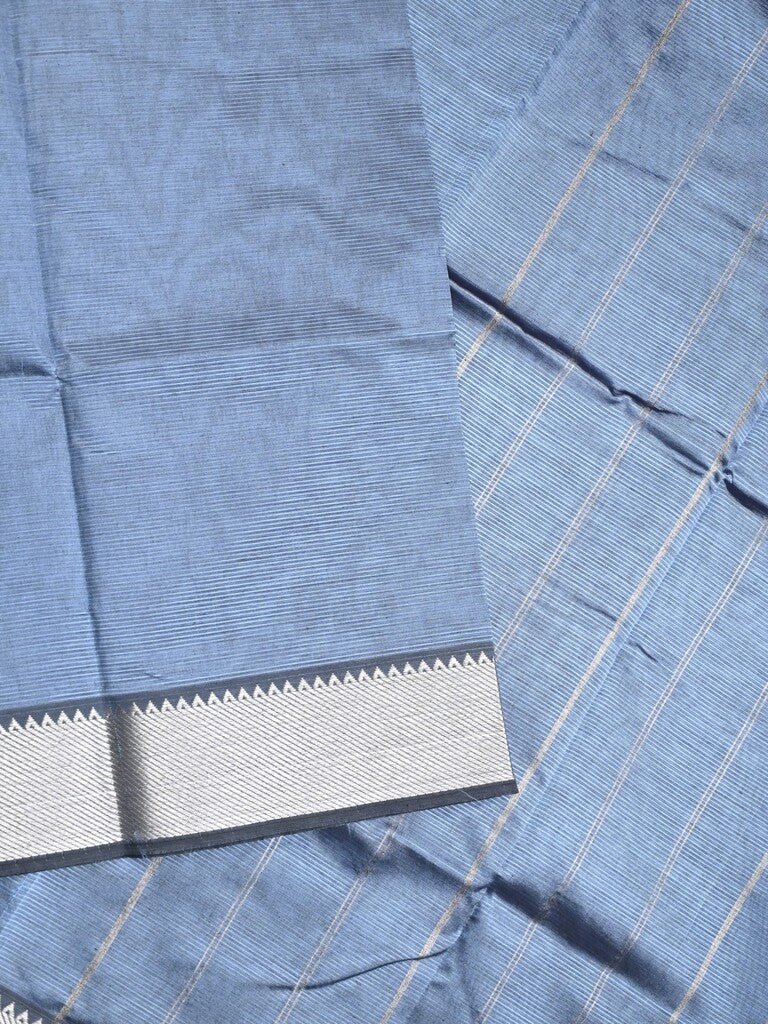 Mangalagiri fancy saree bluish grey color allover plain & small kaddi border with zari pallu and running blouse