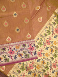 Dupion fancy saree brown color allover zari motifs & zari border with rich pallu and attached self blouse