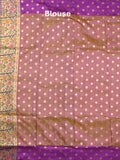 Dupion fancy saree pinkish purple color allover zari motifs & zari border with rich pallu and attached self blouse